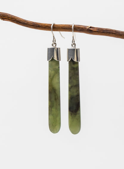 Silver Capped Pounamu Drop Earrings