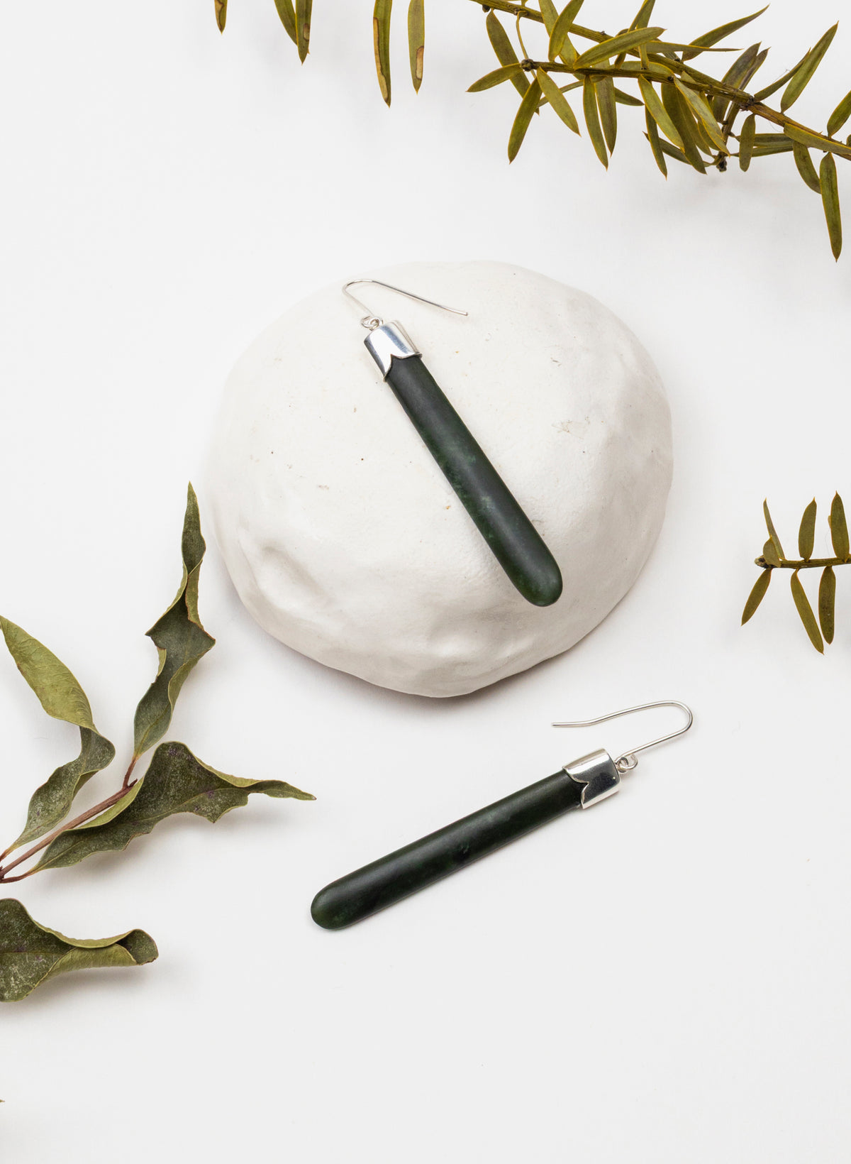 Silver Capped Pounamu Drop Earrings