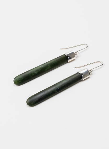 Silver Capped Pounamu Drop Earrings