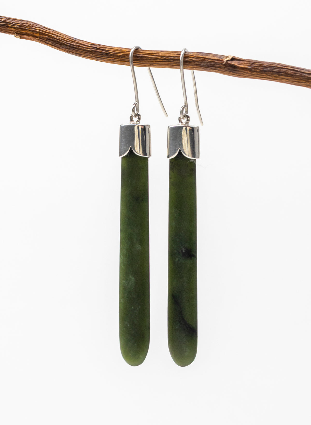 Silver Capped Pounamu Drop Earrings