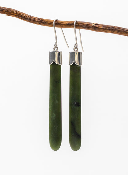 Silver Capped Pounamu Drop Earrings