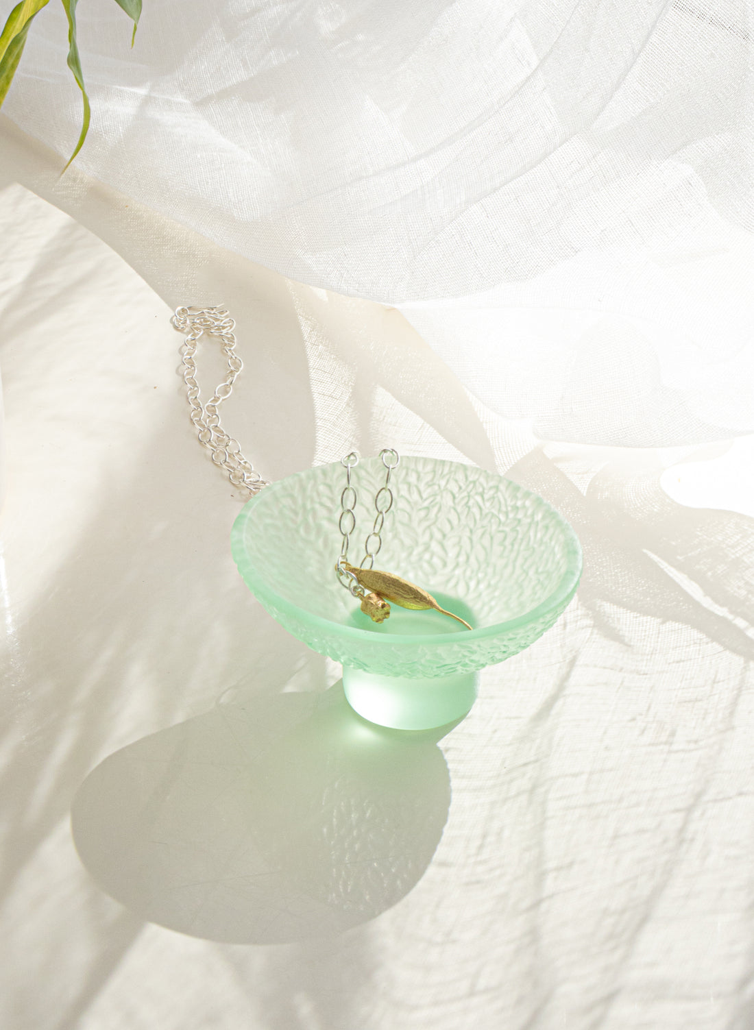 Lead Crystal Pale Lagoon - Oval Carved Bowl