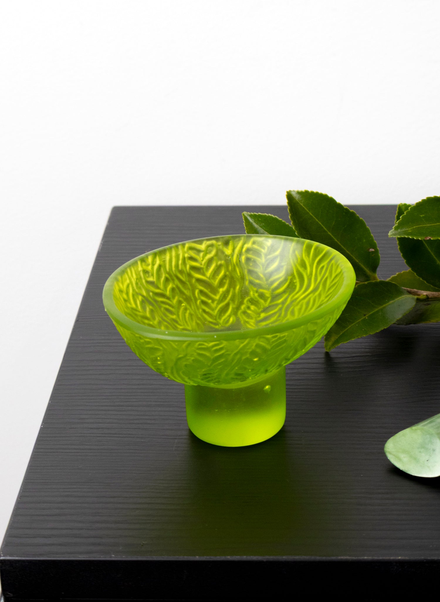 Lead Crystal Lime - Oval Carved Bowl