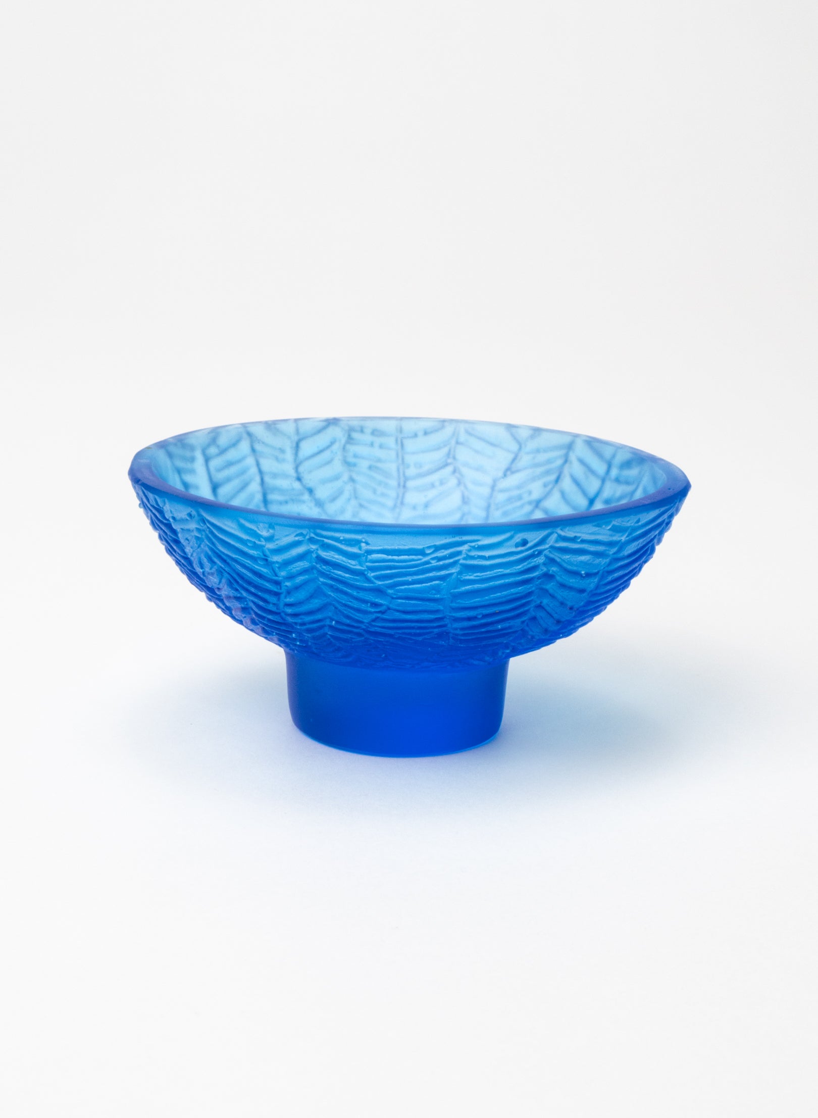 Lead Crystal Aquamarine  - Oval Carved Bowl