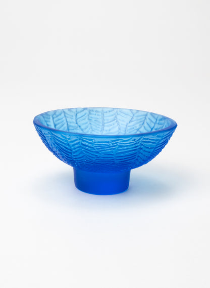 Lead Crystal Aquamarine  - Oval Carved Bowl