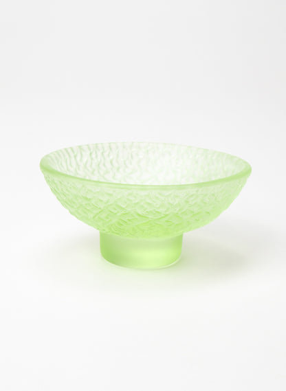 Lead Crystal Pale Lime  - Oval Carved Bowl