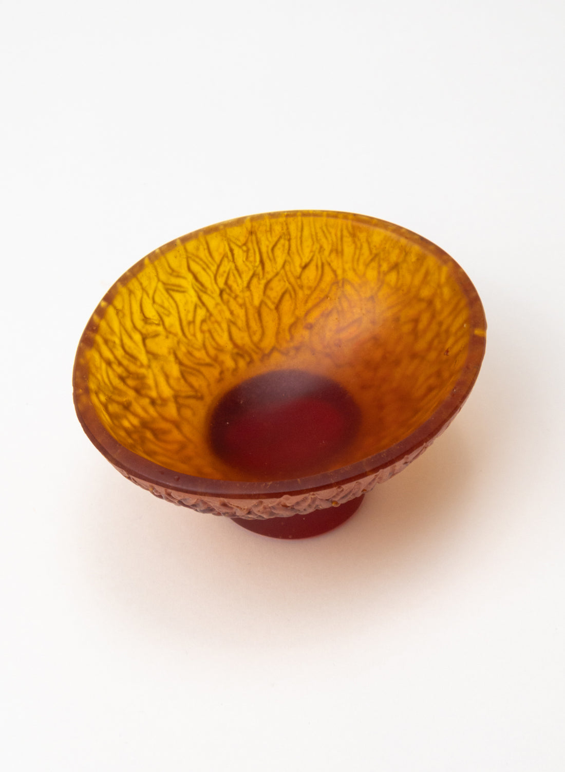 Lead Crystal Dark Orange - Oval Carved Bowl