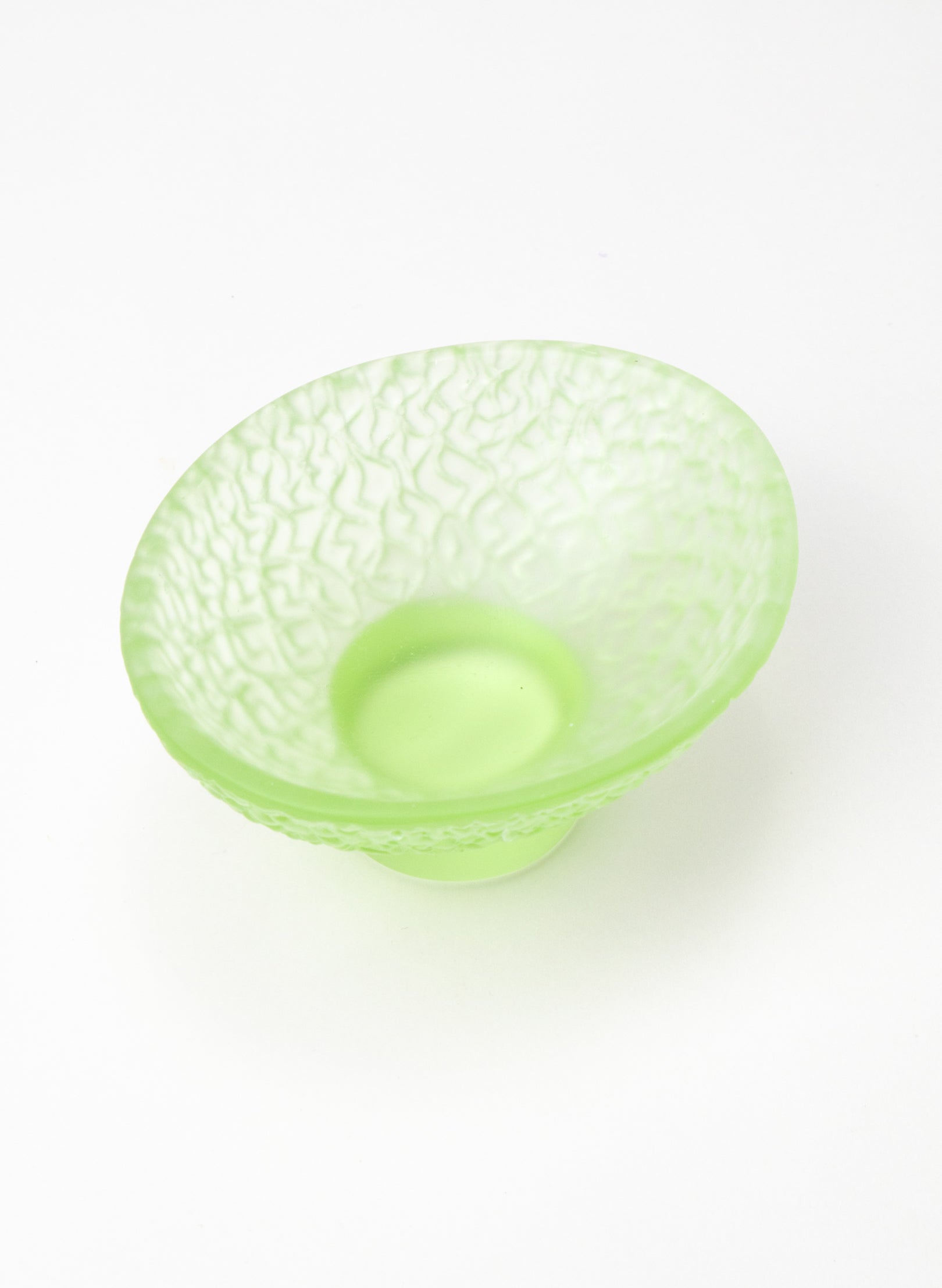 Lead Crystal Pale Lime  - Oval Carved Bowl