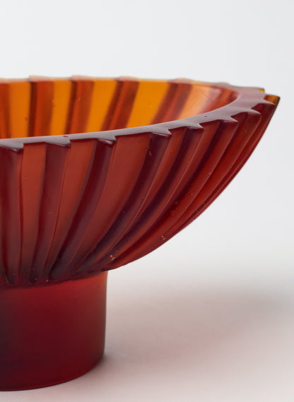 Lead Crystal Dark Orange Red - Fluted Bowl Series