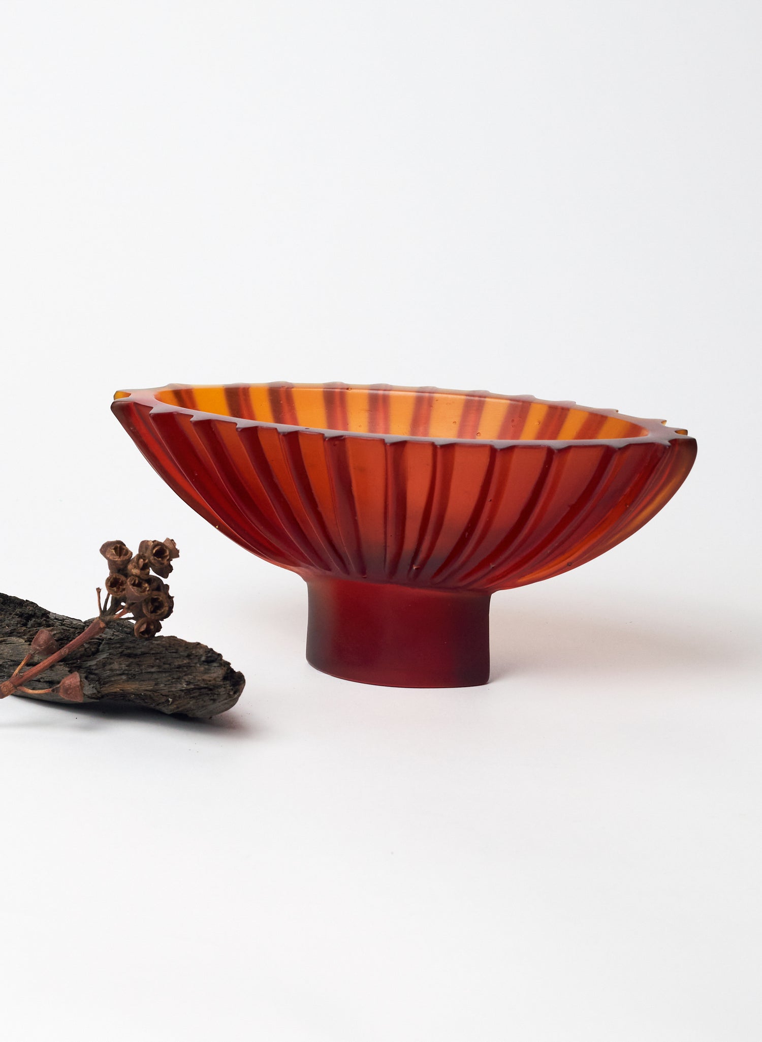 Lead Crystal Dark Orange Red - Fluted Bowl Series