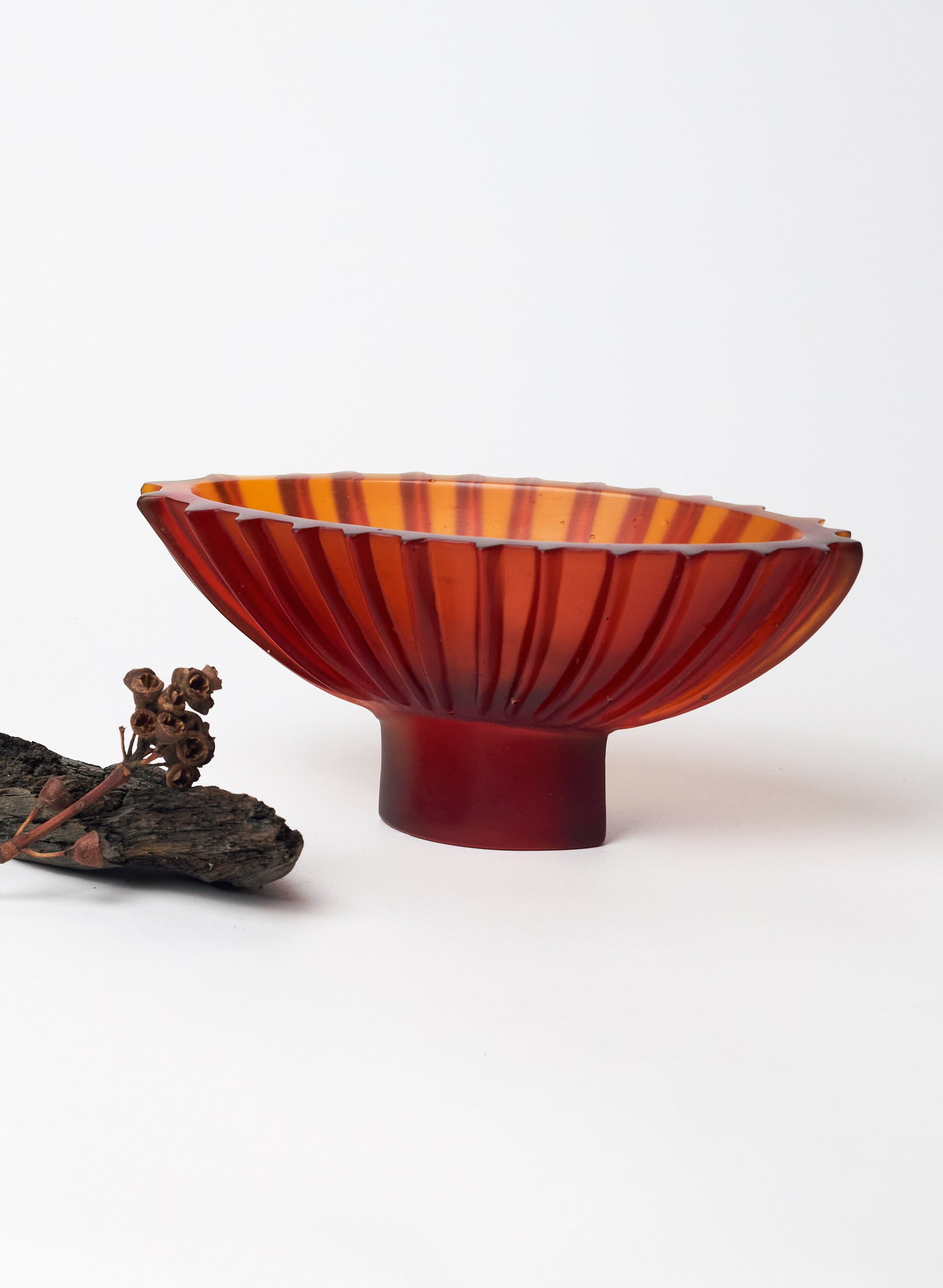 Lead Crystal Dark Orange Red - Fluted Bowl Series