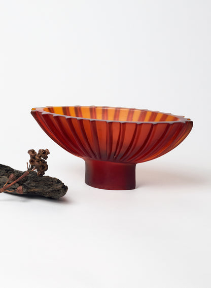 Lead Crystal Dark Orange Red - Fluted Bowl Series