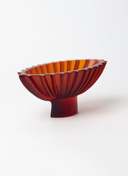 Lead Crystal Dark Orange Red - Fluted Bowl Series