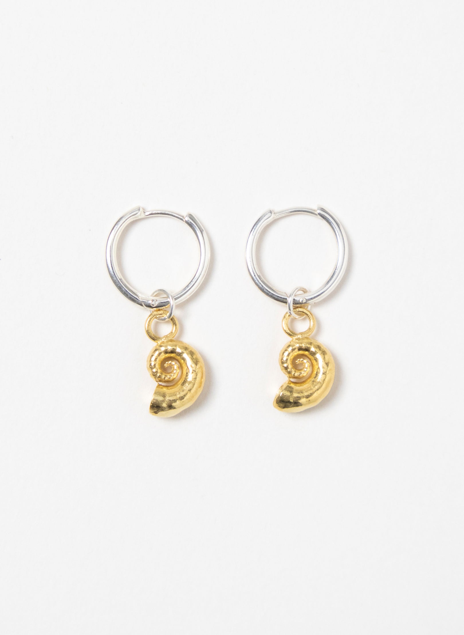 Spiral Shell Earrings - Gold &amp; Silver Hoops