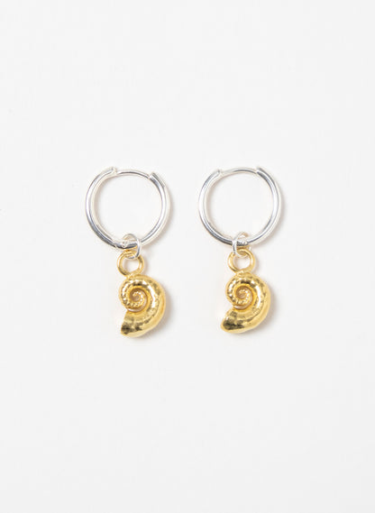 Spiral Shell Earrings - Gold &amp; Silver Hoops