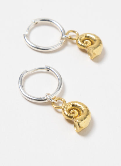 Spiral Shell Earrings - Gold &amp; Silver Hoops