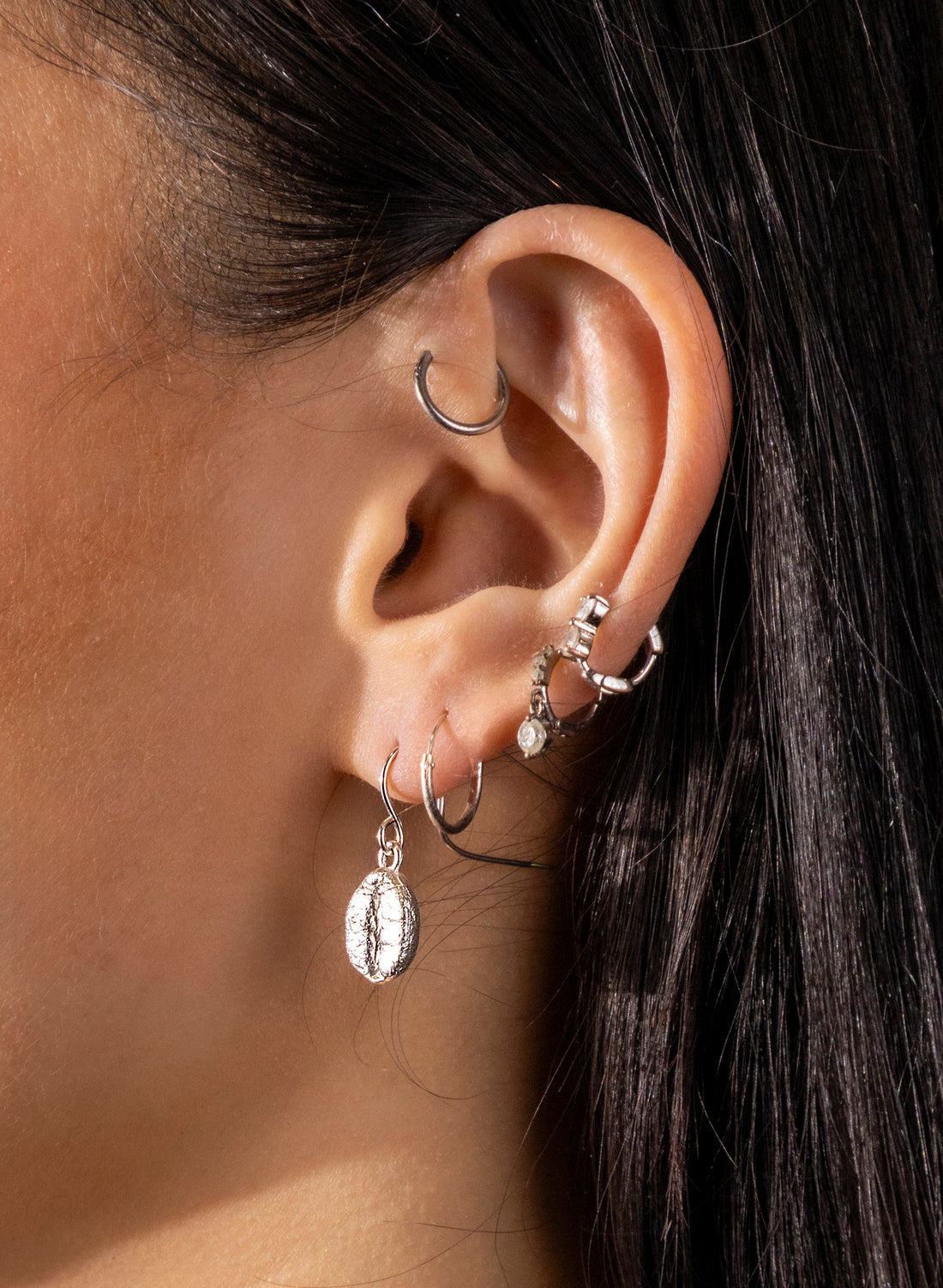 Coffee Bean Earrings - Silver