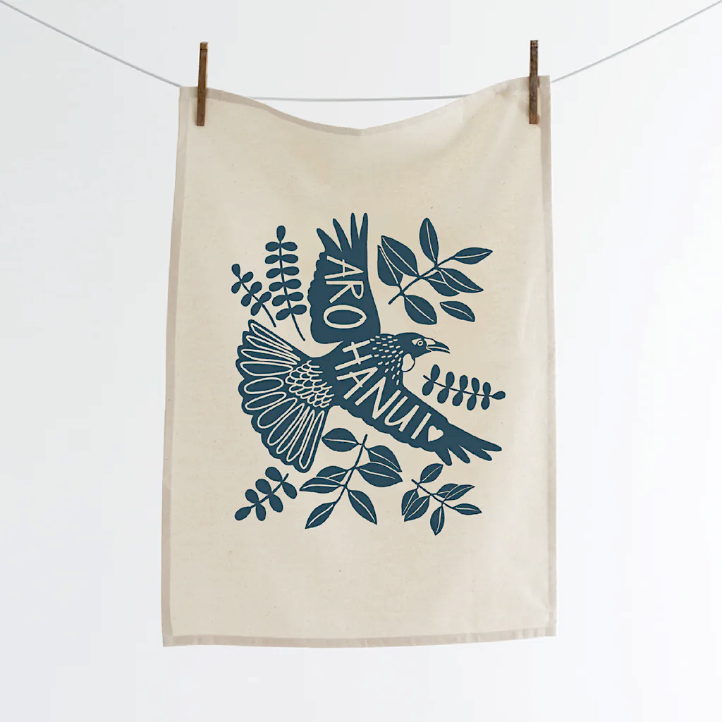 Arohanui Tui Tea Towel - Blue