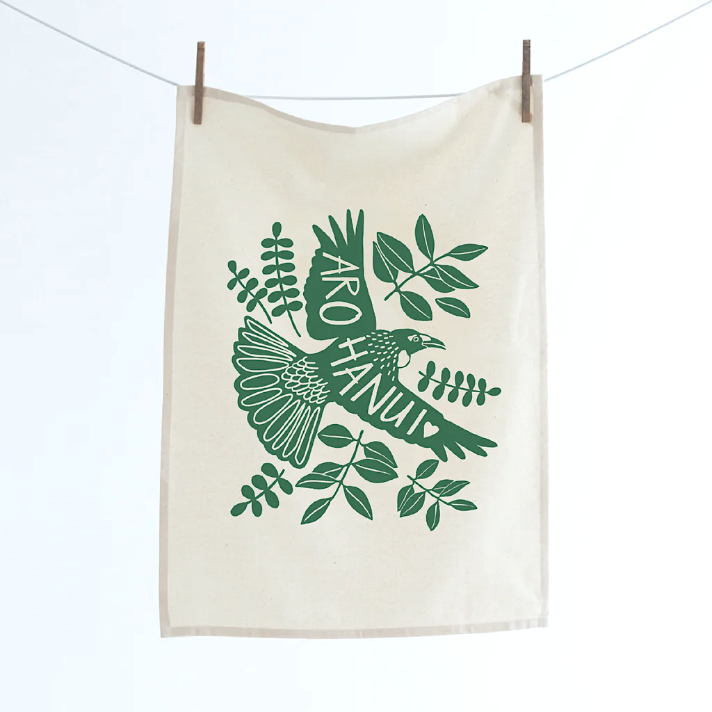 Arohanui Tui Tea Towel - Green