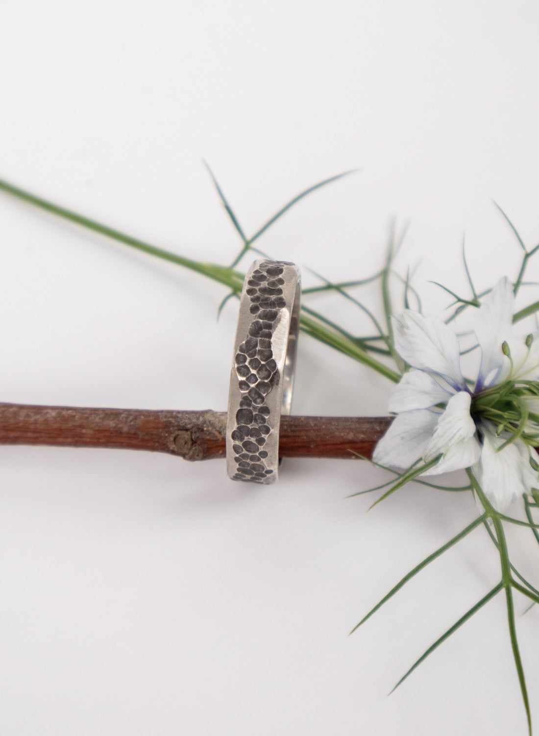 Sterling silver unisex hammer textured ring
