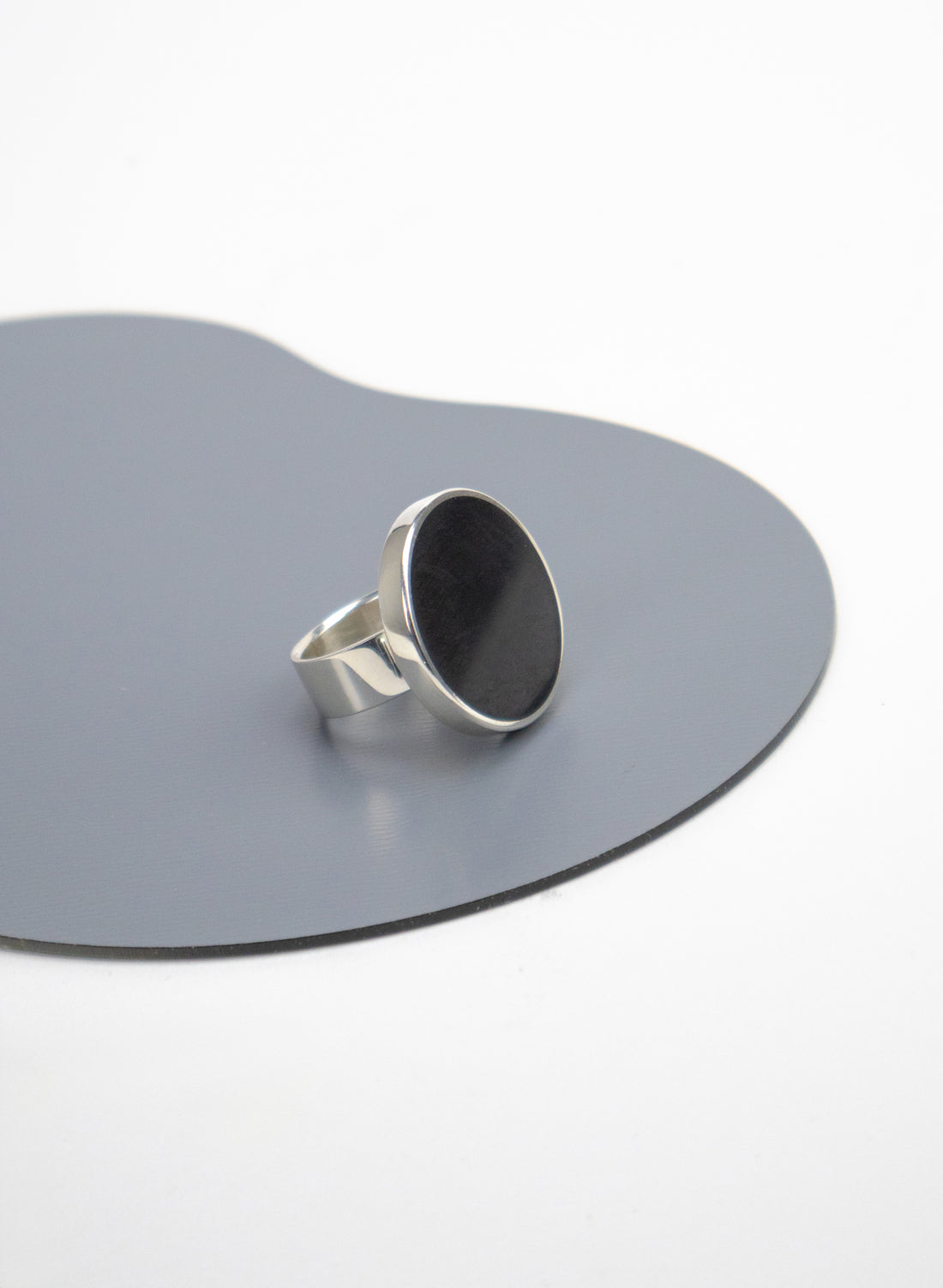 Disc Ring -  Sterling Silver &amp; Basalt