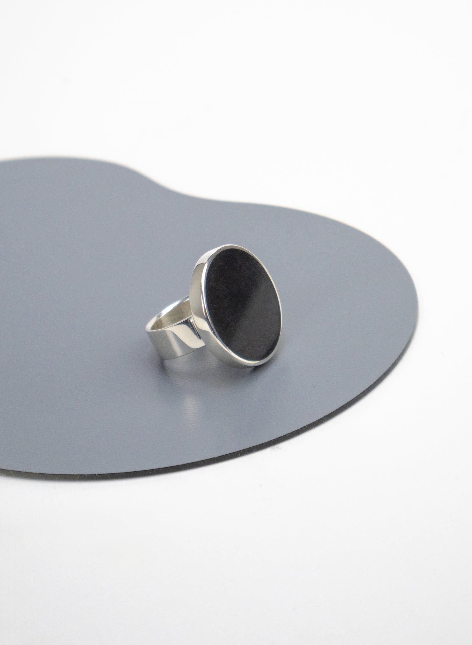 Disc Ring -  Sterling Silver &amp; Basalt