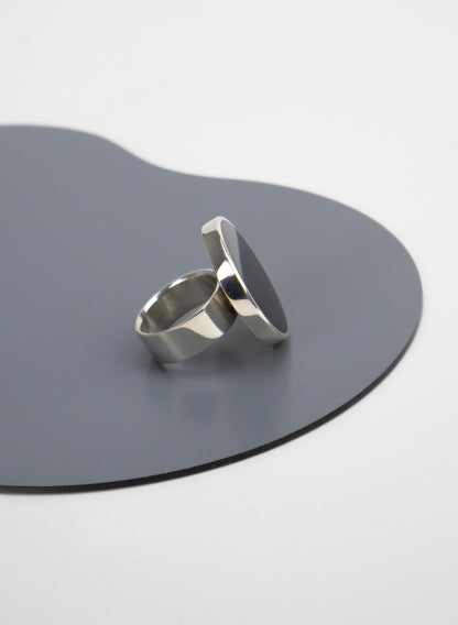 Disc Ring -  Sterling Silver &amp; Basalt