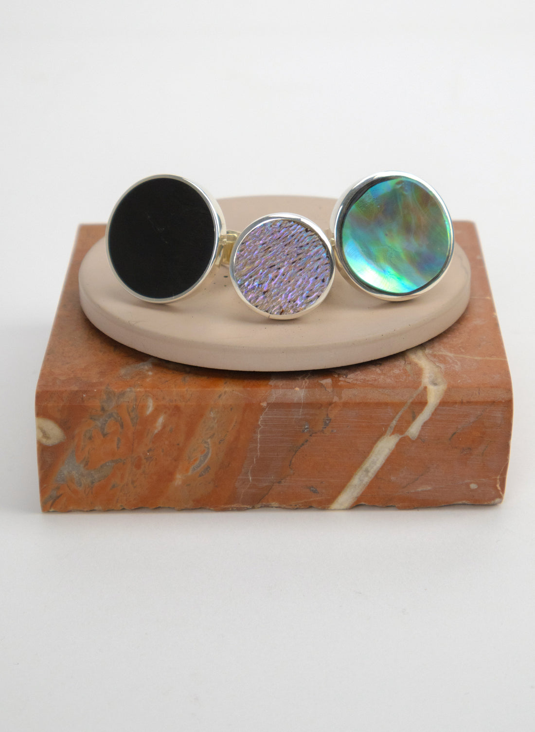 Disc Ring -  Sterling Silver &amp; Basalt