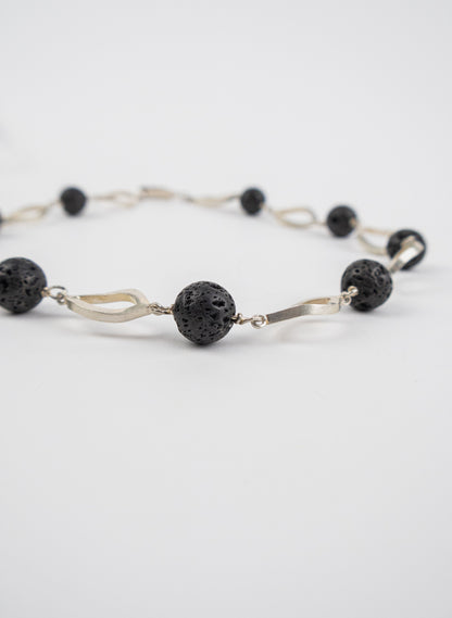 Open Leaf &amp; Lava Stone Necklace