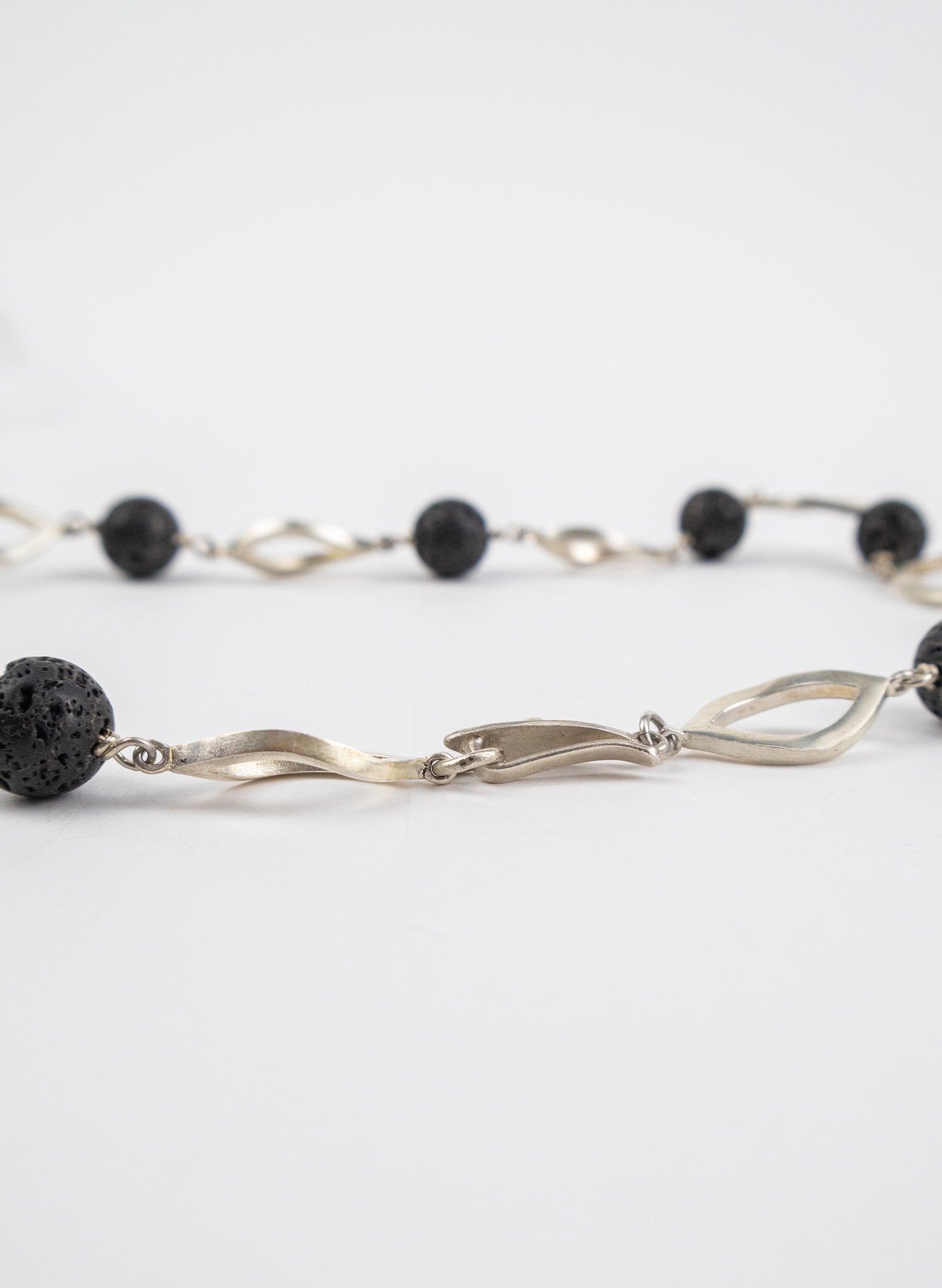 Open Leaf &amp; Lava Stone Necklace