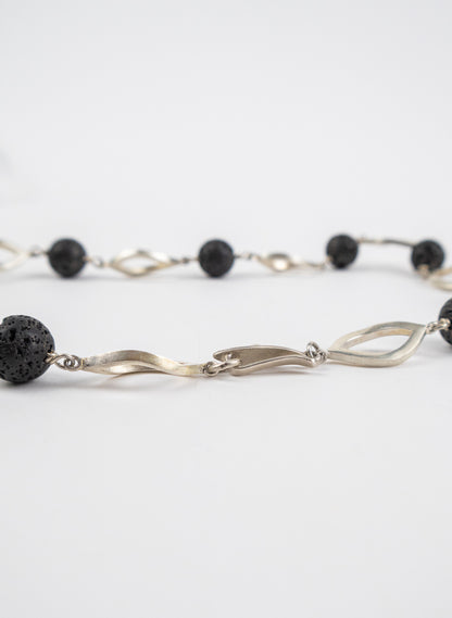Open Leaf &amp; Lava Stone Necklace