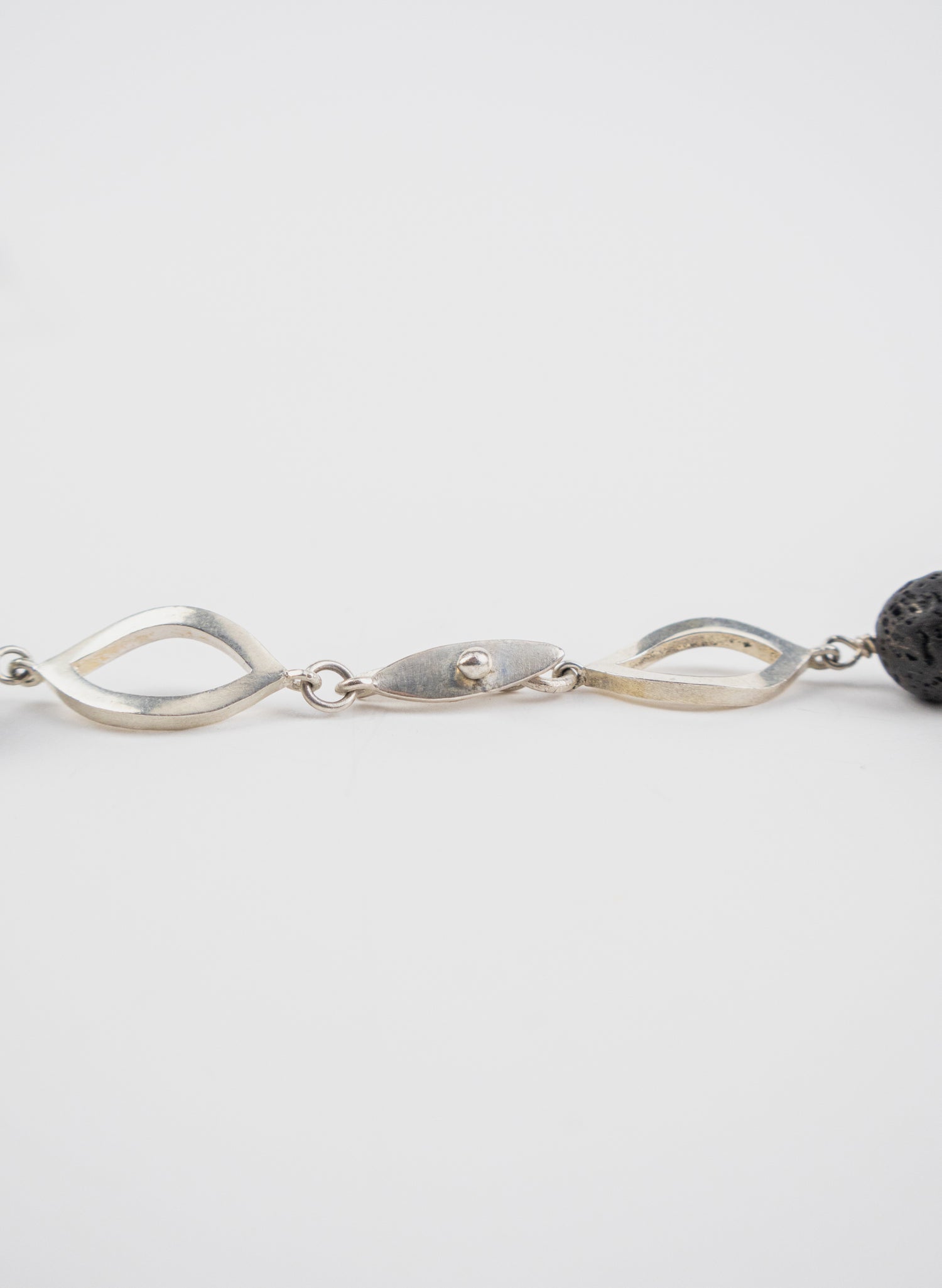 Open Leaf &amp; Lava Stone Necklace