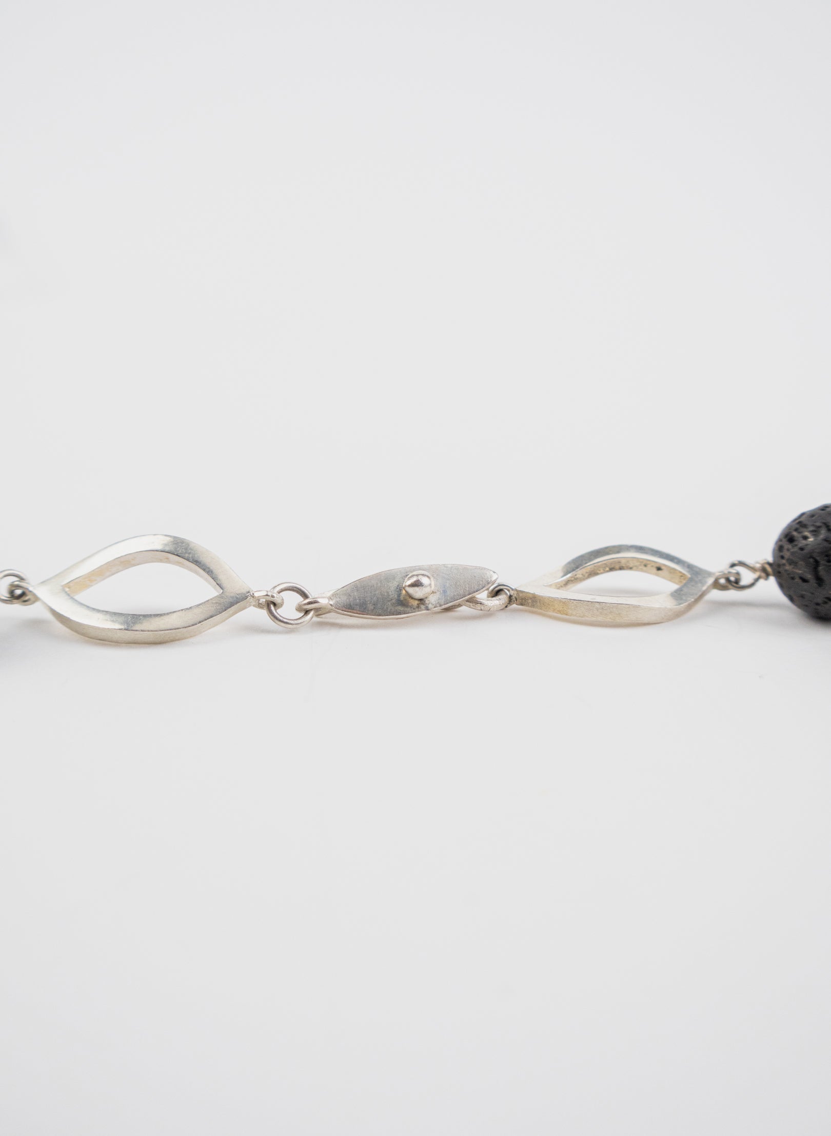 Open Leaf &amp; Lava Stone Necklace