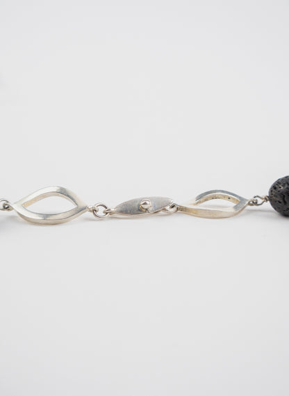 Open Leaf &amp; Lava Stone Necklace