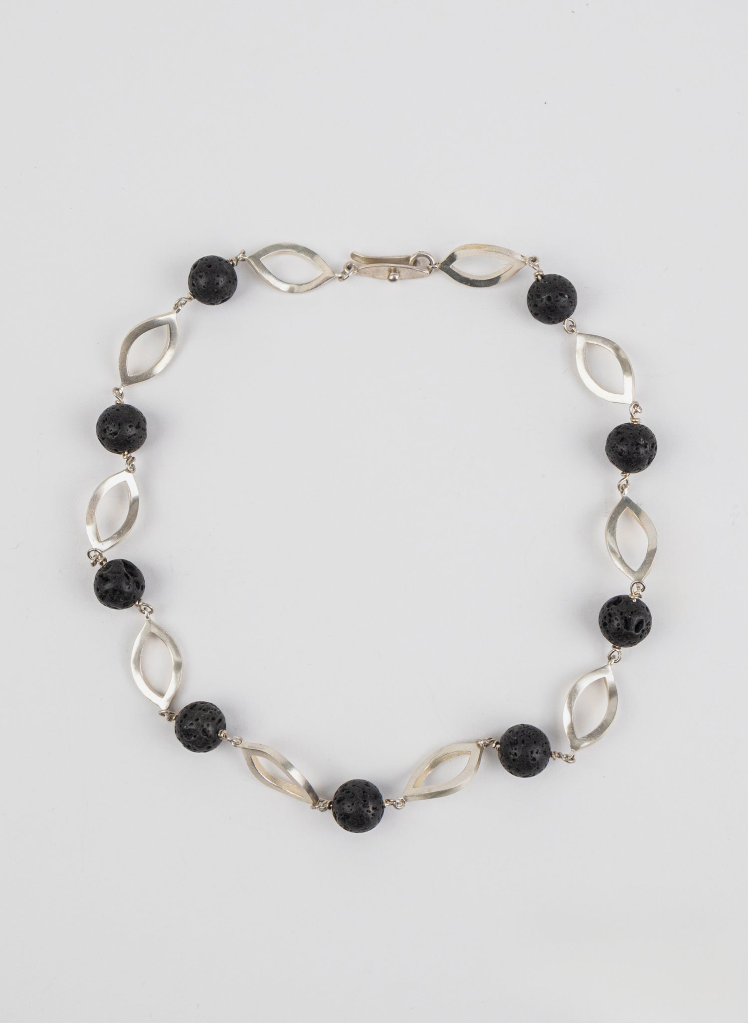 Open Leaf &amp; Lava Stone Necklace