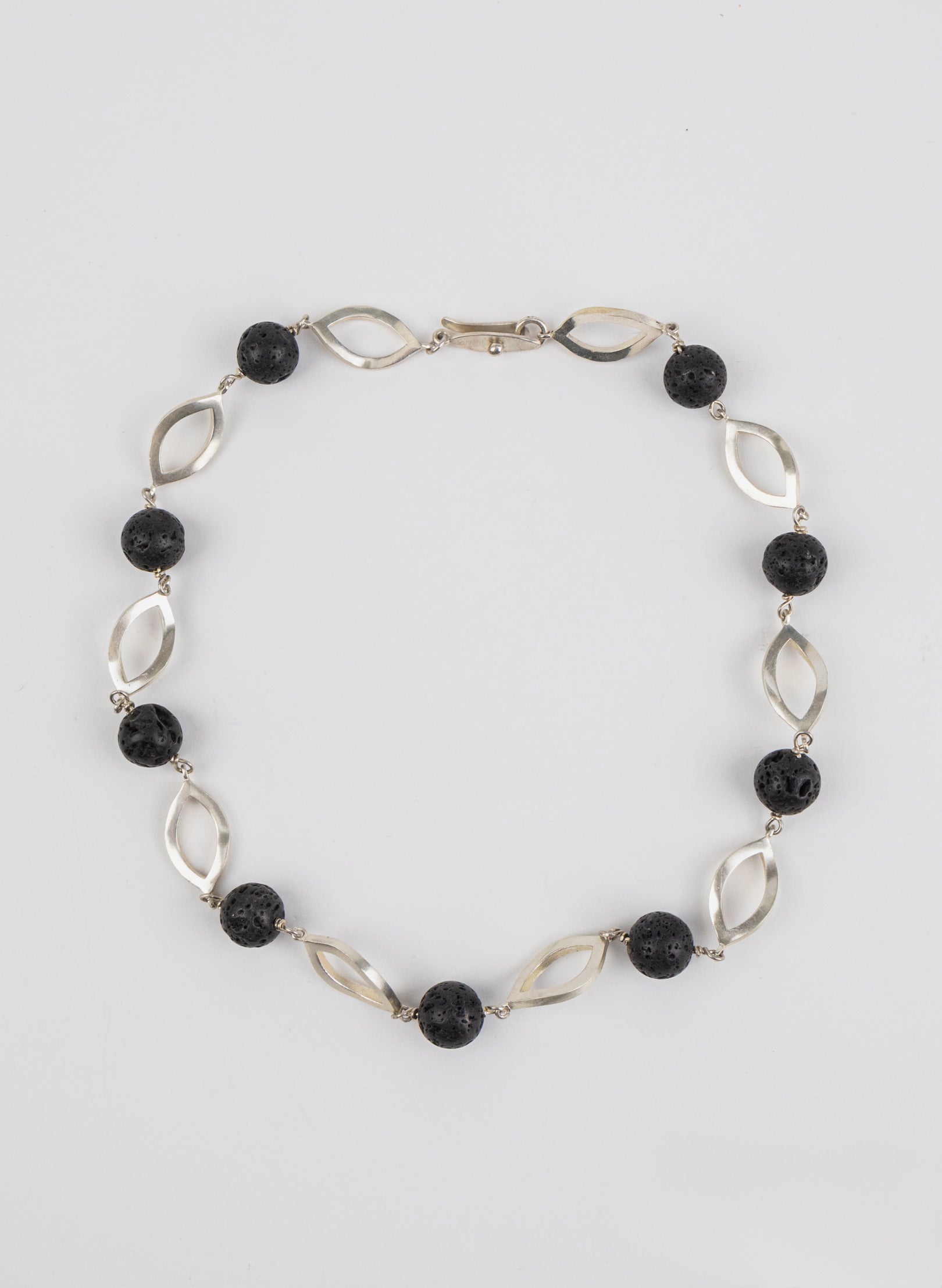 Open Leaf &amp; Lava Stone Necklace