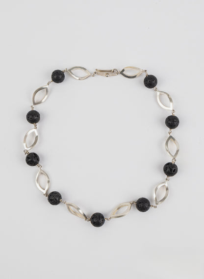 Open Leaf &amp; Lava Stone Necklace
