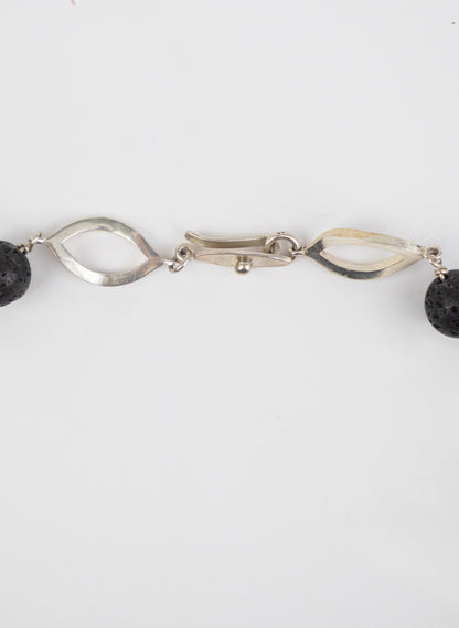 Open Leaf &amp; Lava Stone Necklace
