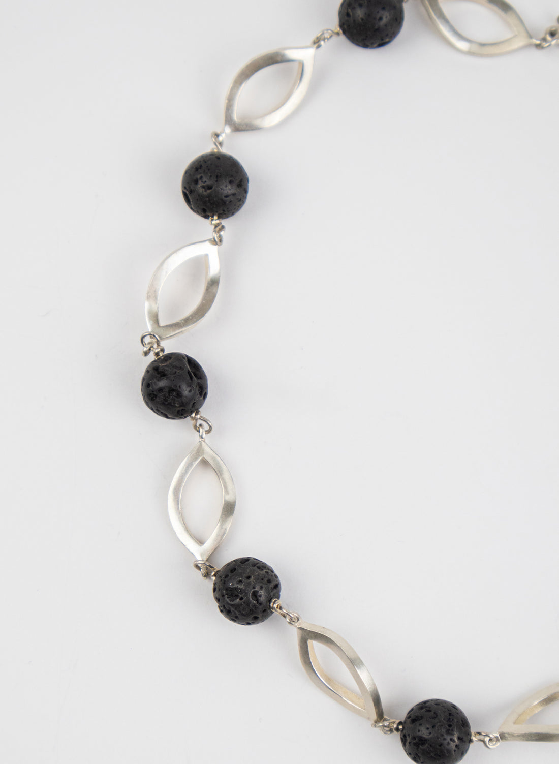Open Leaf &amp; Lava Stone Necklace