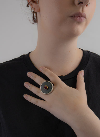 NZ Pounamu, Ruby and 24ct Gold Ring