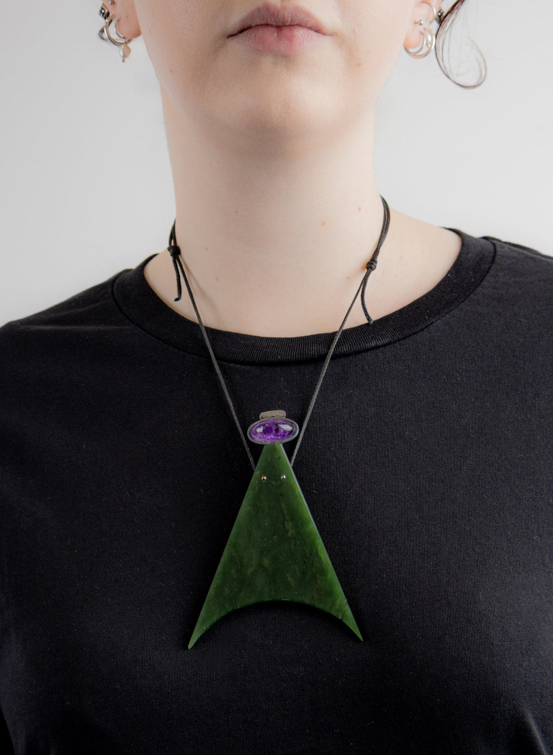 NZ Pounamu Necklace - Amethyst &amp; Titanium