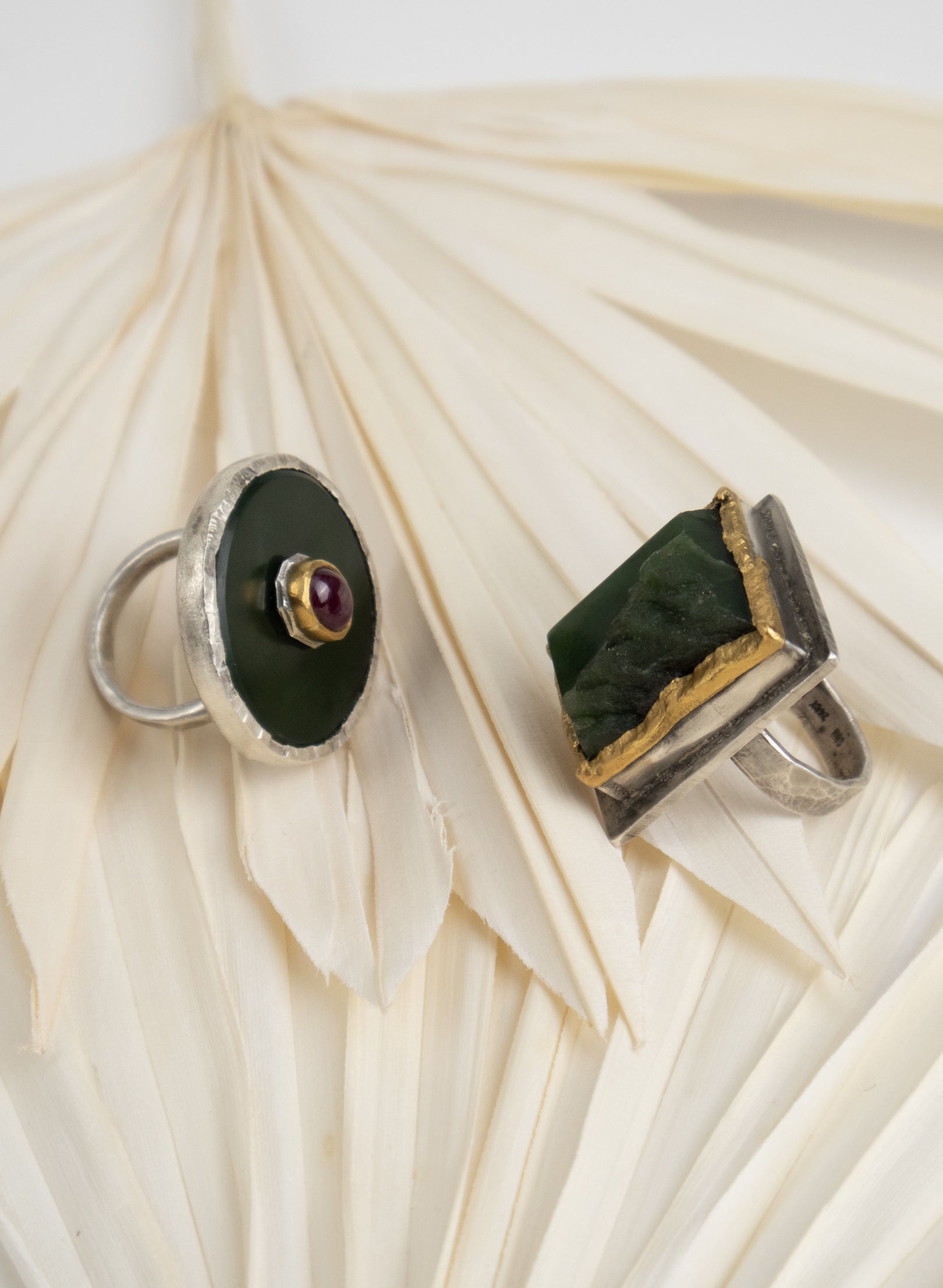 NZ Pounamu, Ruby and 24ct Gold Ring