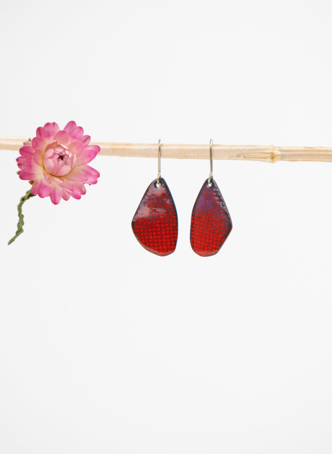 Red Grid Enamel Earrings