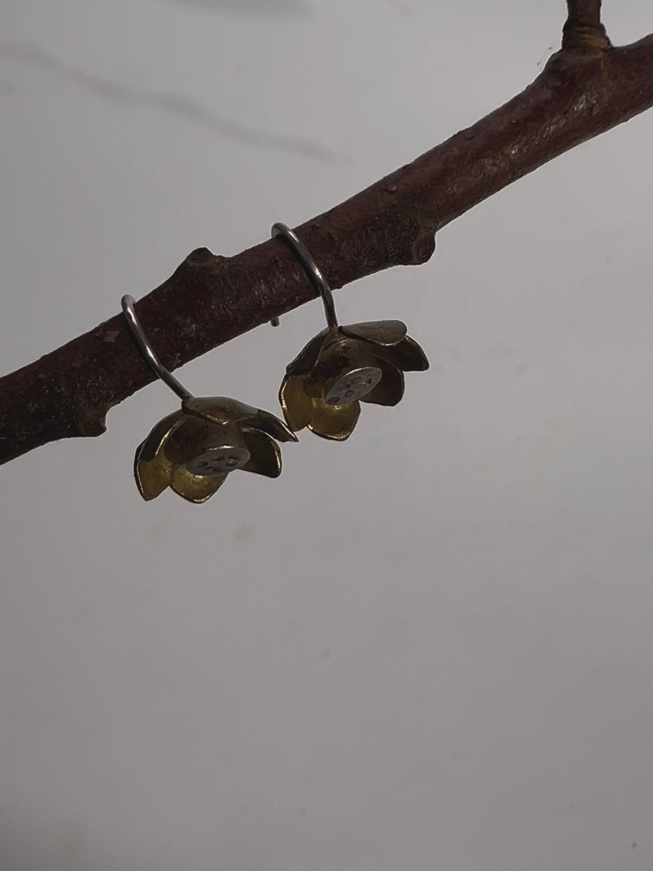 Brass and Silver Unfurling Lotus Earrings
