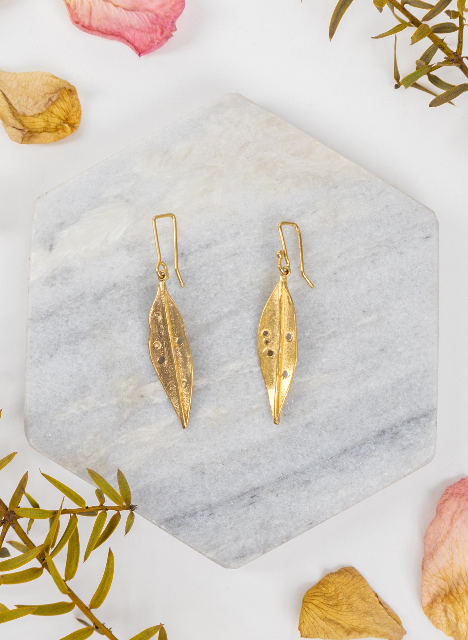 Pohutukawa Leaf Gold Vermeil Earrings