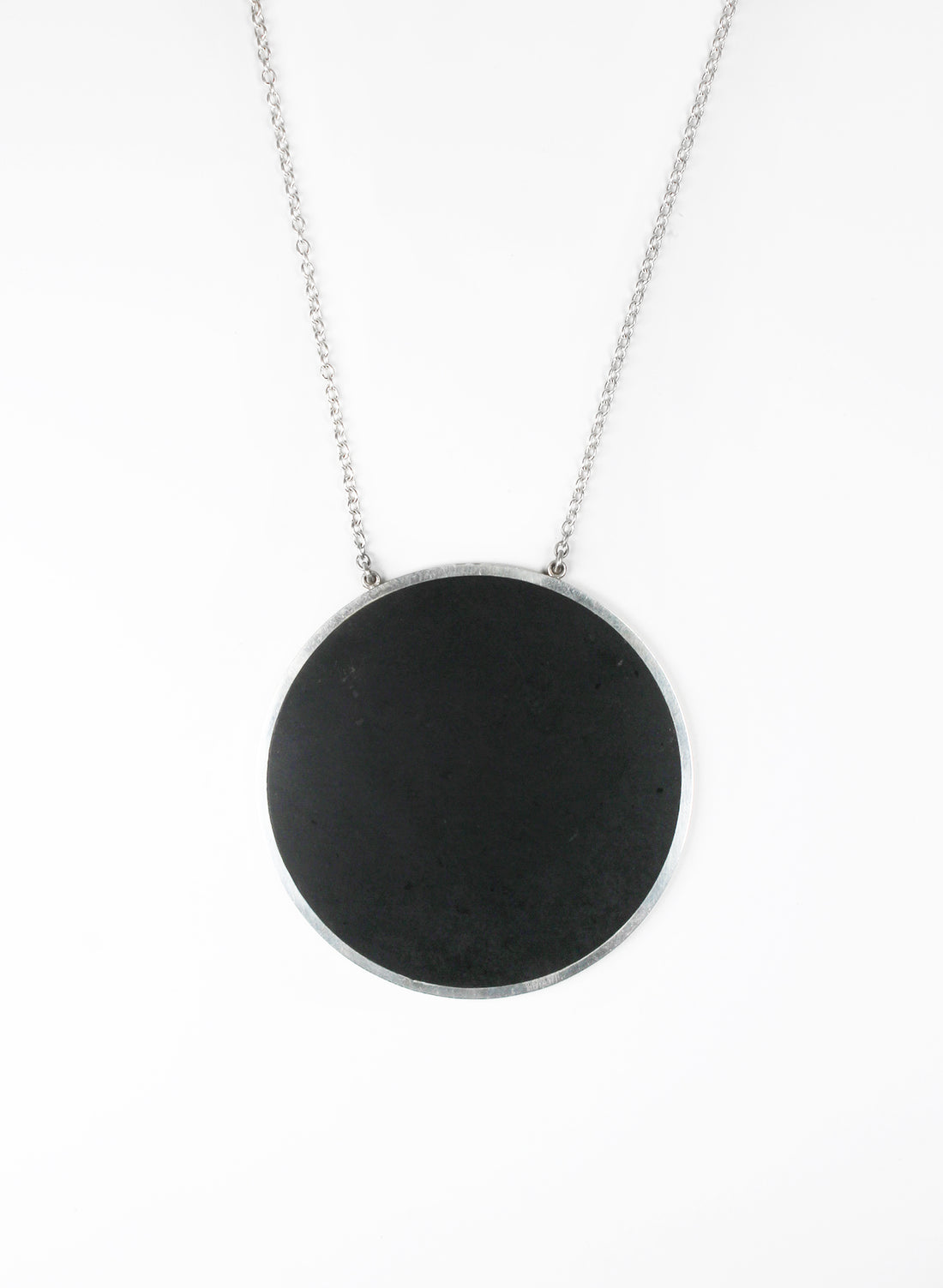 Disc Pendant - Sterling Silver &amp; Basalt