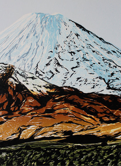 Mount Ngauruhoe - Woodblock Print