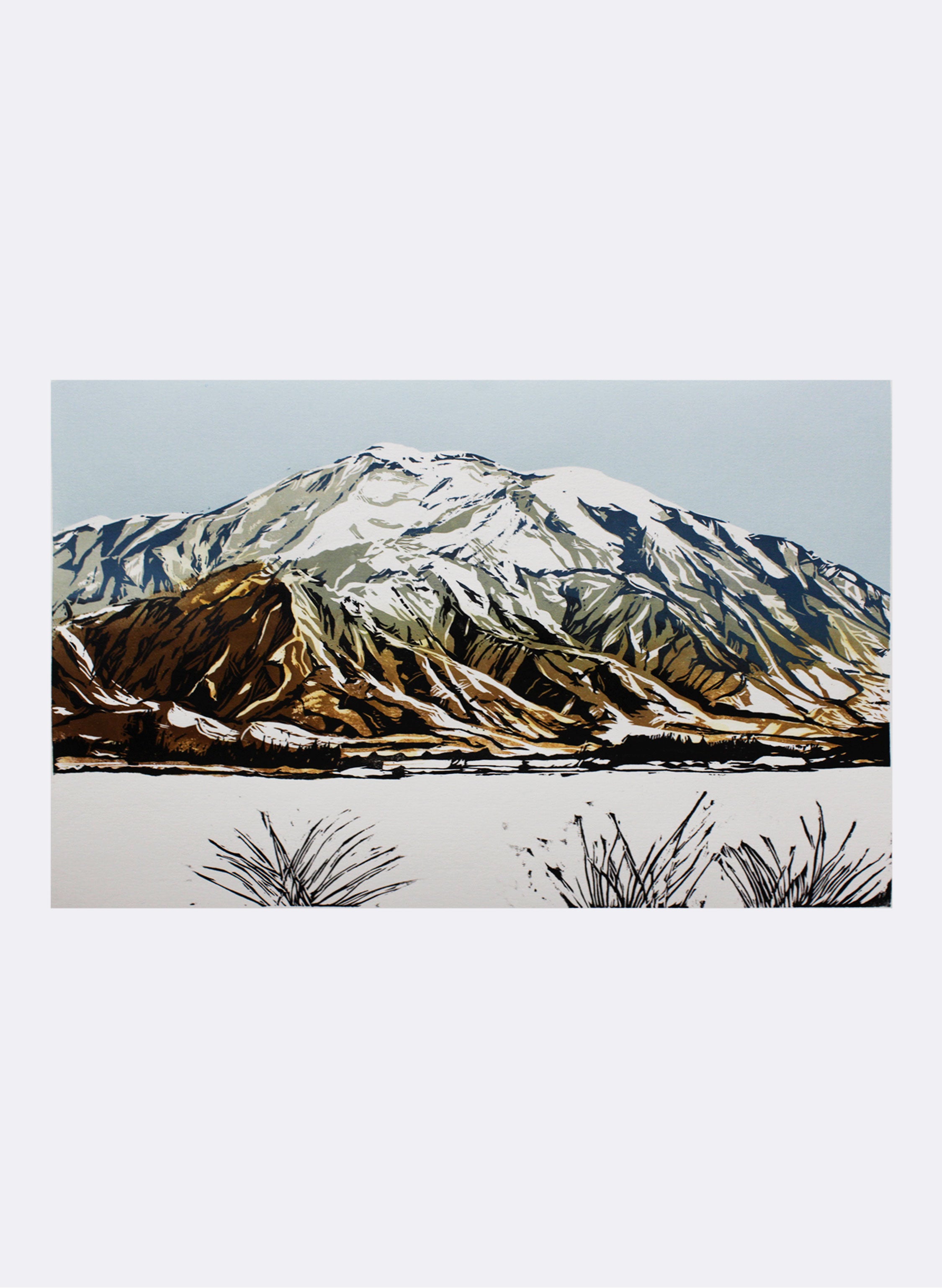 Mount Hutt - Woodblock Print