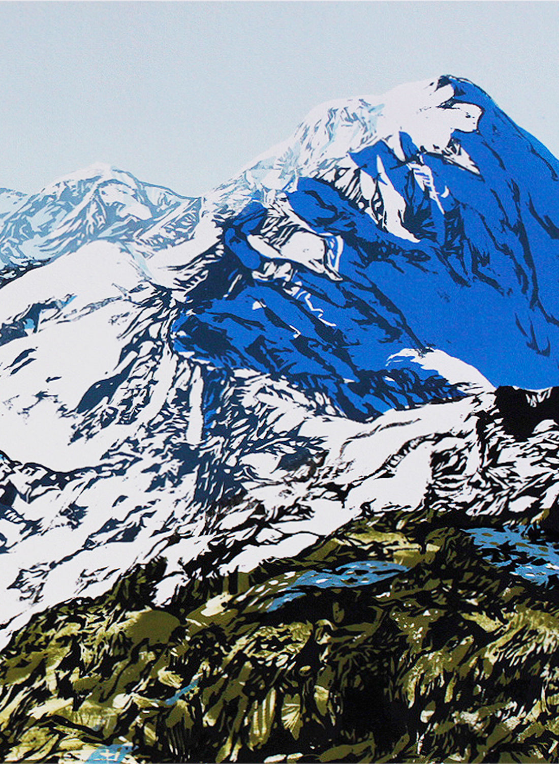 Mount Tasman & Upper Fox Glacier - Woodblock Print