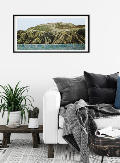 Mt Tarawera - Woodblock Print